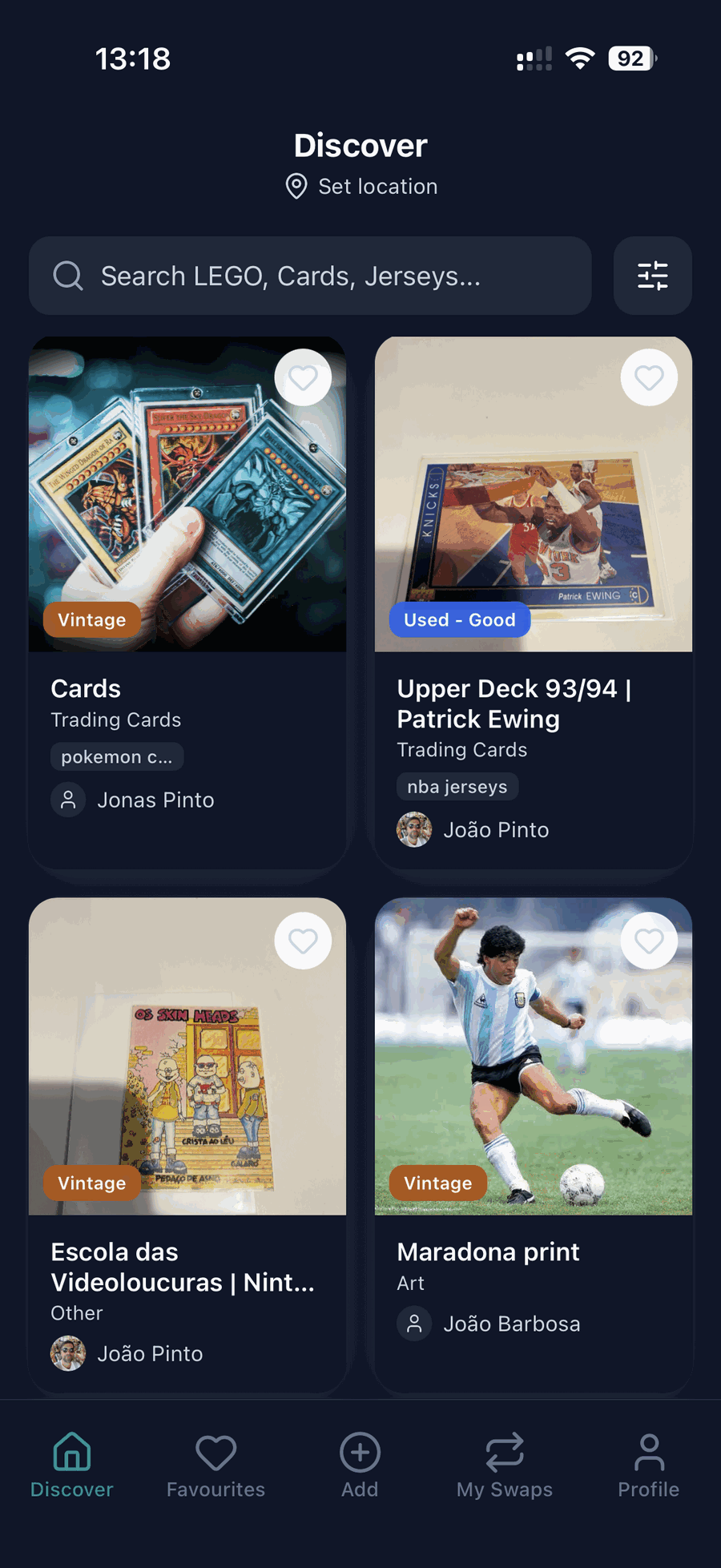 Descoberta de colecionáveis na app SwapHive